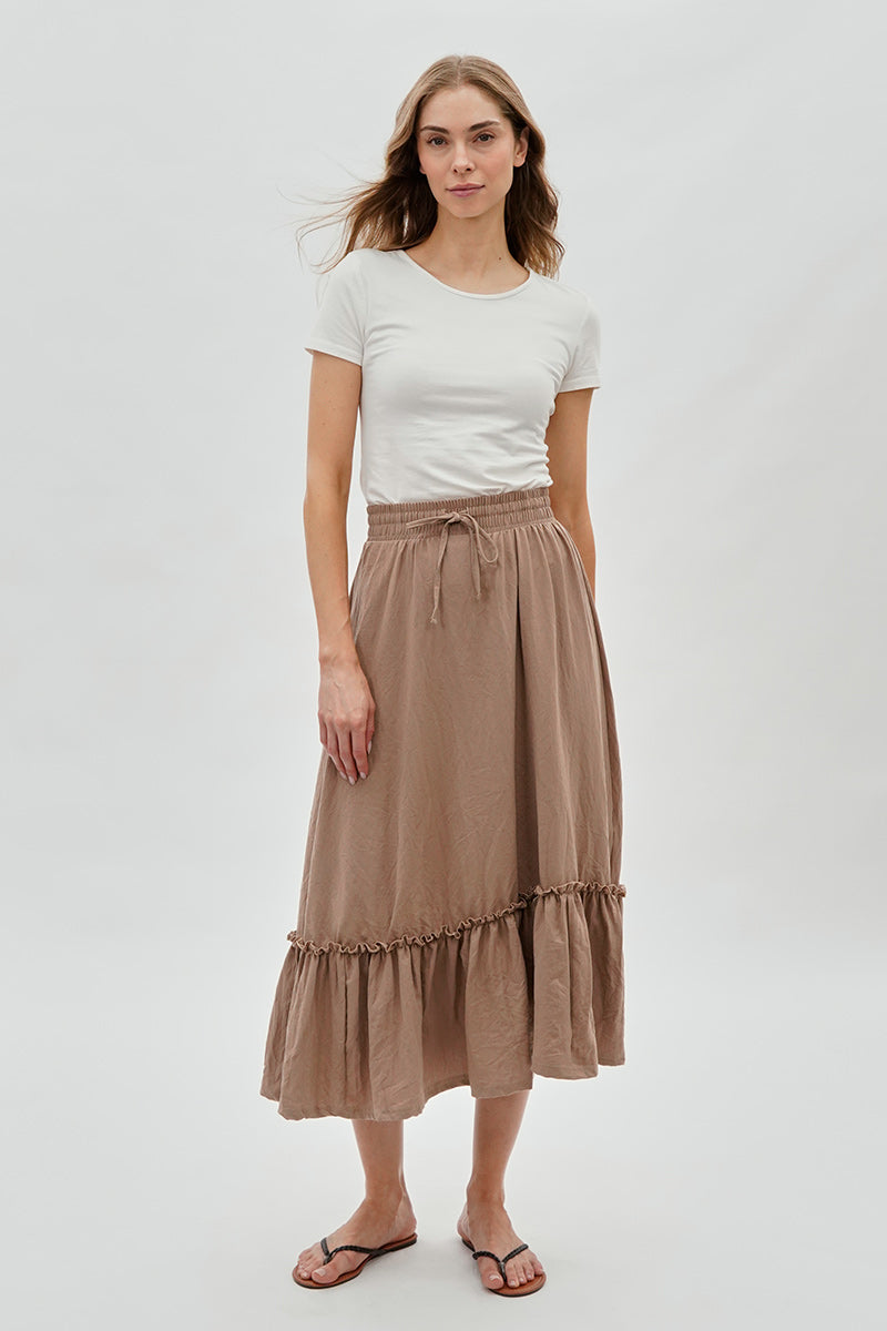 Runaway Bay Tiered Cinched Skirt - Taupe - Womens Skirts - Fairweather