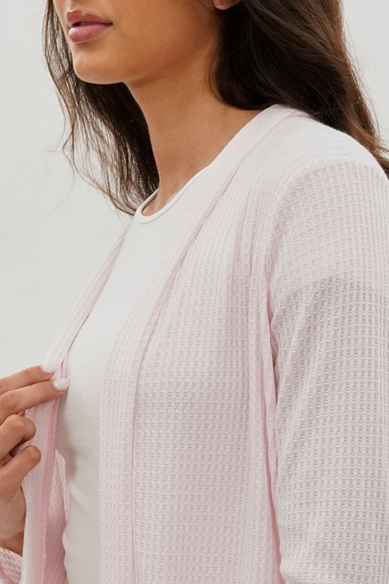 Fahrenheit Open Front Waffle Knit Cardigan - Blush - Womens Cardigans - Fairweather