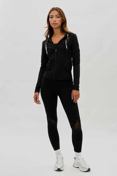 Super Triple Goose Zip Up Mesh Detail Hoodie - Black - Womens Hoodies & Sweatshirts - Fairweather