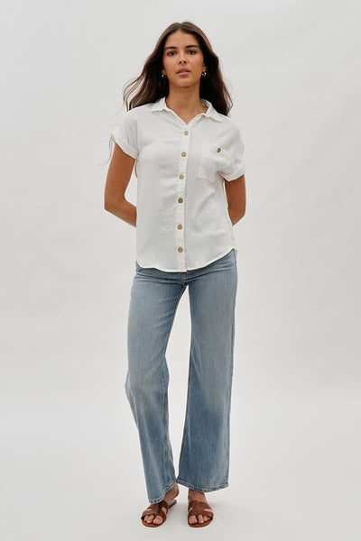Stylexchange Vintage Short Sleeve Button Down Shirt - White - Womens Shirts & Blouses - Fairweather