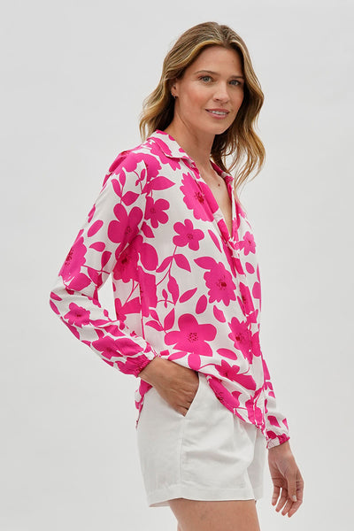 Beechers Brook Floral Button Down Blouse - White