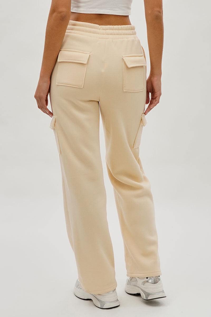 Fahrenheit Wide Leg Cargo Sweatpants - Cream