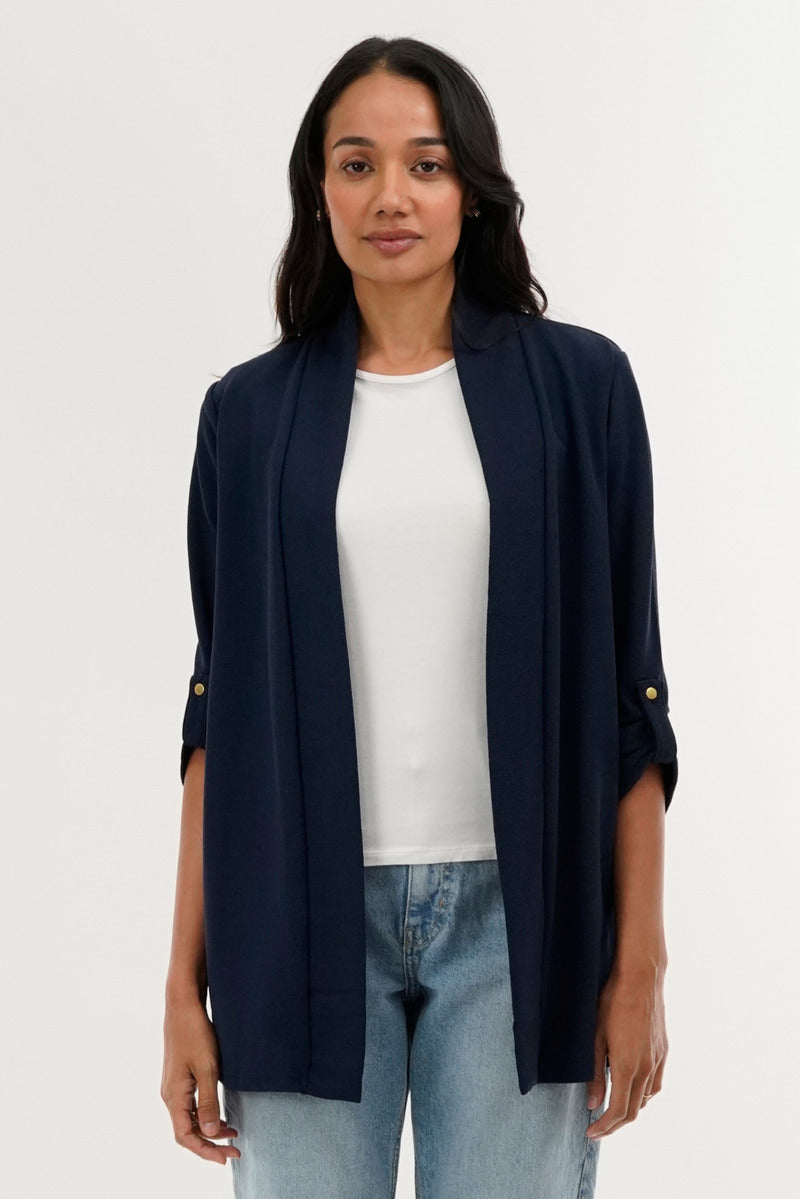 International INC Company Roll Up Sleeve Cardigan - Navy - Womens Cardigans - Fairweather