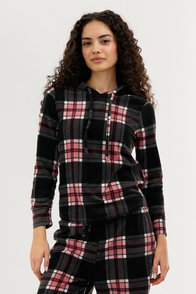 Canada Weather Gear Plaid Hooded Pajama Top - Black