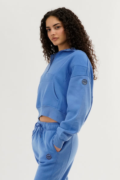 Fahrenheit Half Zip Cropped Sweatshirt - Blue - Womens Hoodies & Sweatshirts - Fairweather