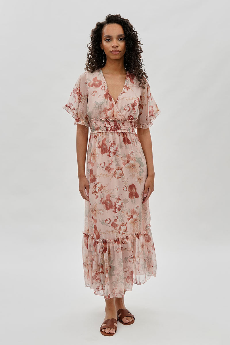Floral Cinched Waist Maxi Dress