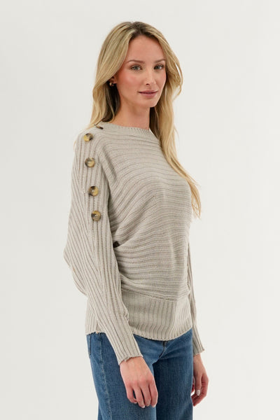 International INC Company Ribbed Button Detail Pullover Sweater - Taupe - Womens Pullover Sweaters - Fairweather