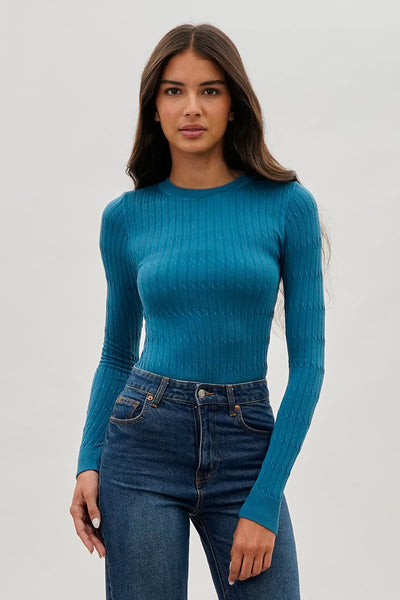 International INC Company Ribbed Crewneck Long Sleeve Top - Blue - Womens Long Sleeve Tops - Fairweather
