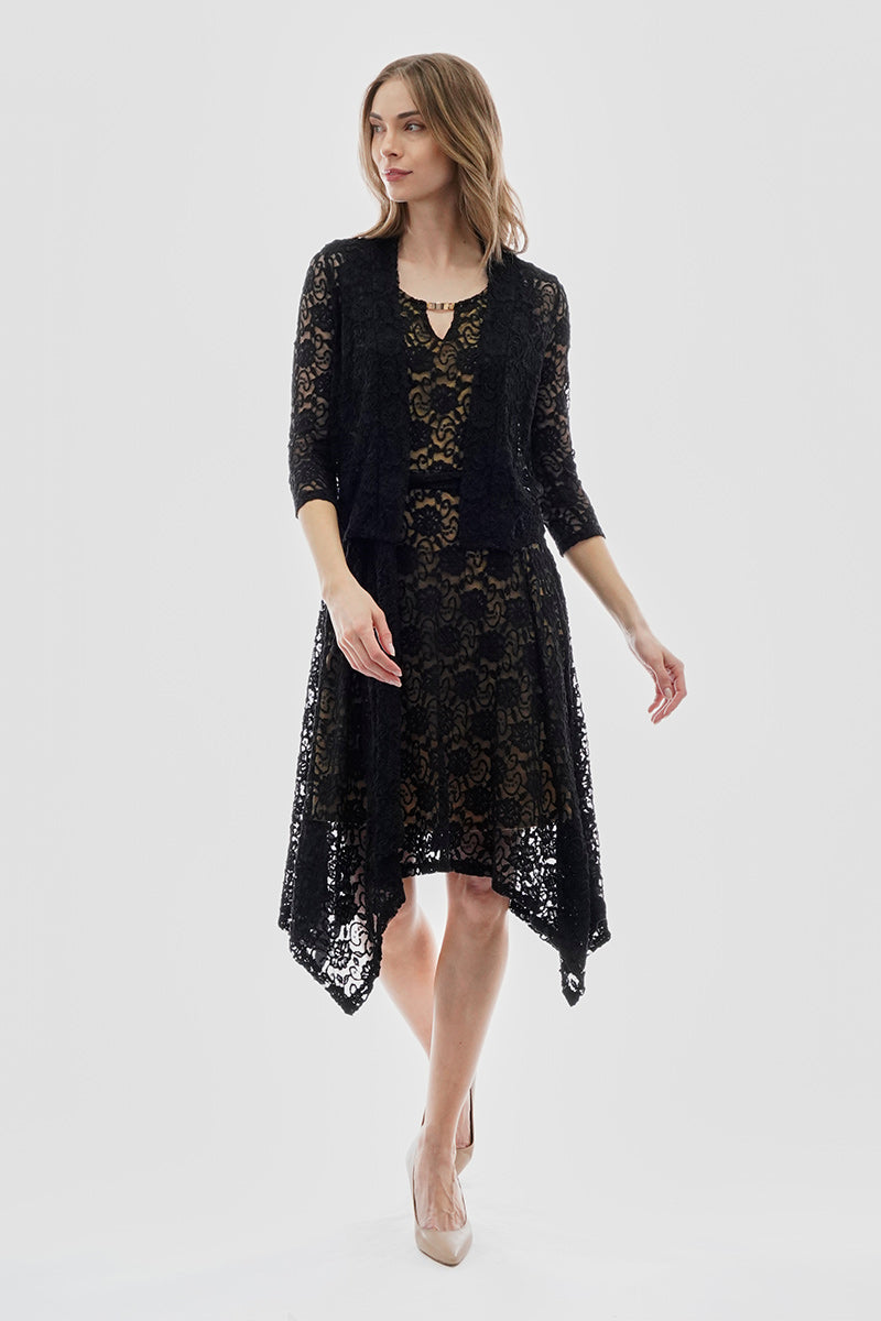 Costa Blanca Floral Lace Open Shrug Cardigan - Black - Womens Cardigans - Fairweather