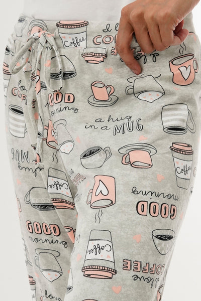 Canada Weather Gear Coffee Print Tie Waist Pajama Pants - Grey - Womens Pajamas - Fairweather