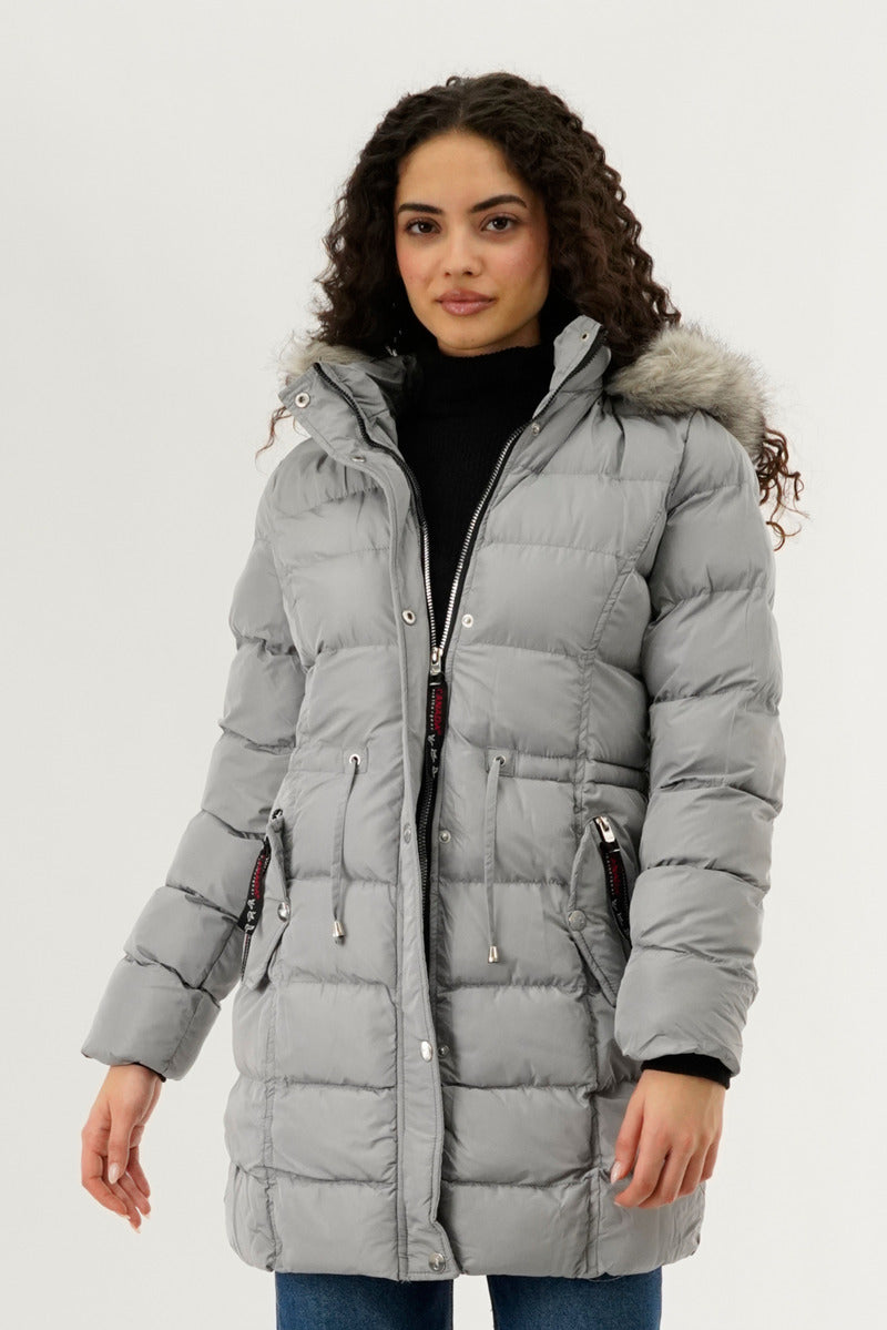 Canada Weather Gear Tie Waist Puffer Parka Jacket - Stone - Womens Parka Jackets - Fairweather