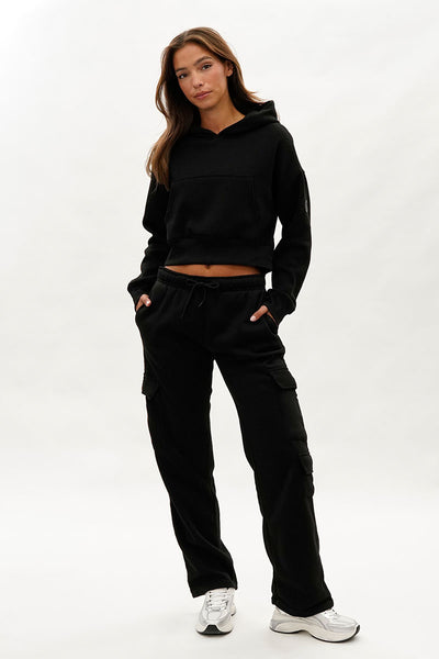 Fahrenheit Cropped Drop Shoulder Hoodie - Black - Womens Hoodies & Sweatshirts - Fairweather