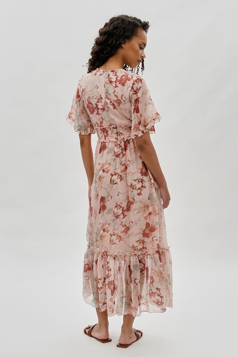 Limite Floral Cinched Waist Maxi Dress - Blush - Womens Maxi Dresses - Fairweather