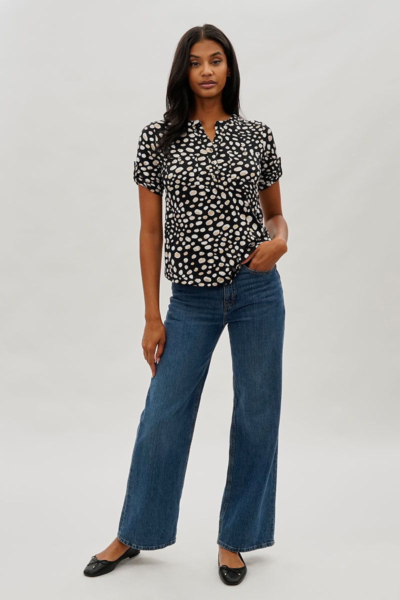 International INC Company Patterned Short Sleeve Blouse - Black - Womens Shirts & Blouses - Fairweather