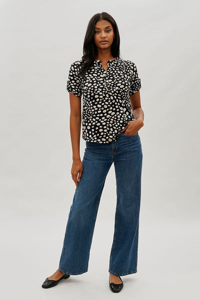 International INC Company Patterned Short Sleeve Blouse - Black - Womens Shirts & Blouses - Fairweather