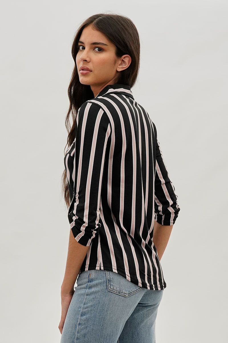 Majora Striped Collared Blouse - Black - Womens Shirts & Blouses - Fairweather