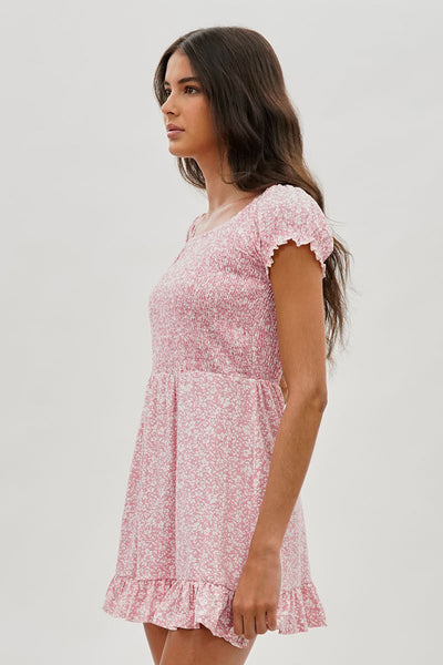 Costa Blanca Floral Smocked Short Sleeve Day Dress - Pink - Womens Day Dresses - Fairweather