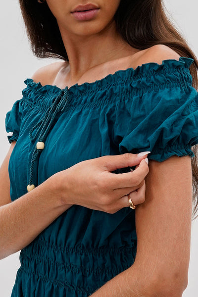 Runaway Bay Cinched Short Sleeve Blouse - Teal - Womens Shirts & Blouses - Fairweather