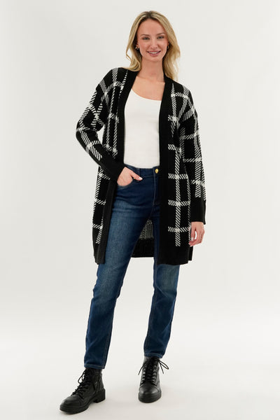 Canada Weather Gear Plaid Fold Over Wrap Cardigan - Black - Womens Cardigans - Fairweather