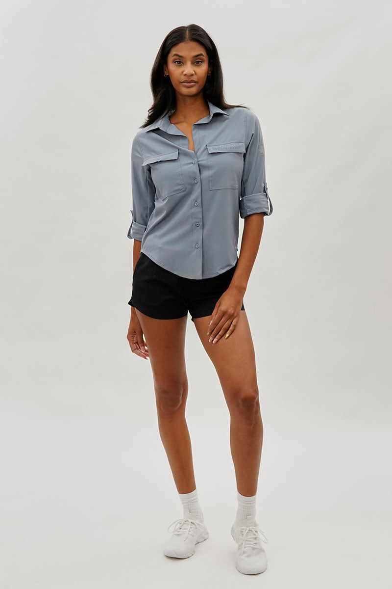 Canada Weather Gear Button Up Ripstop Utility Shirt - Grey - Womens Shirts & Blouses - Fairweather