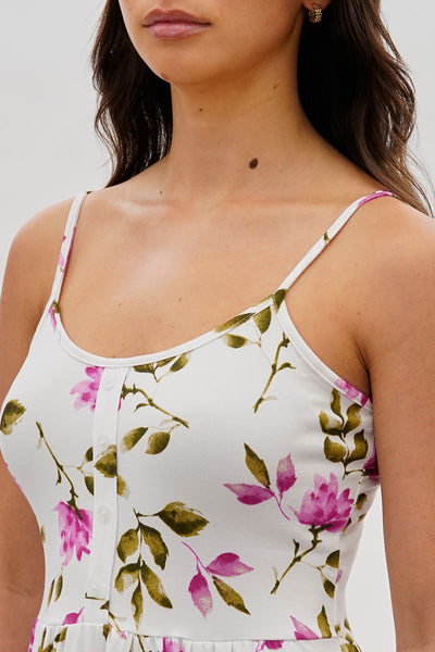 Stylexchange Vintage Floral Henley Day Dress - White - Womens Day Dresses - Fairweather