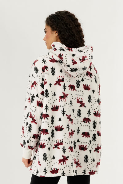 Canada Weather Gear Festive Print Oversided Hooded Pajama Top - White - Womens Pajamas - Fairweather