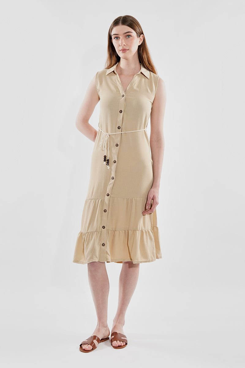 Stylexchange Rope Belted Button Down Day Dress - Beige - Womens Day Dresses - Fairweather