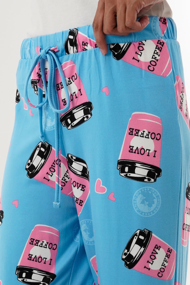 Canada Weather Gear Coffee Print Wide Leg Pajama Pants - Blue - Womens Pajamas - Fairweather