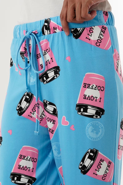 Canada Weather Gear Coffee Print Wide Leg Pajama Pants - Blue - Womens Pajamas - Fairweather