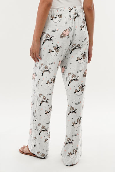 Canada Weather Gear Sloth Print Wide Leg Pajama Pants - Grey - Womens Pajamas - Fairweather