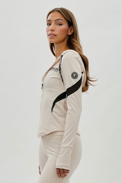 Super Triple Goose Zip Up Active Hoodie - Beige - Womens Hoodies & Sweatshirts - Fairweather
