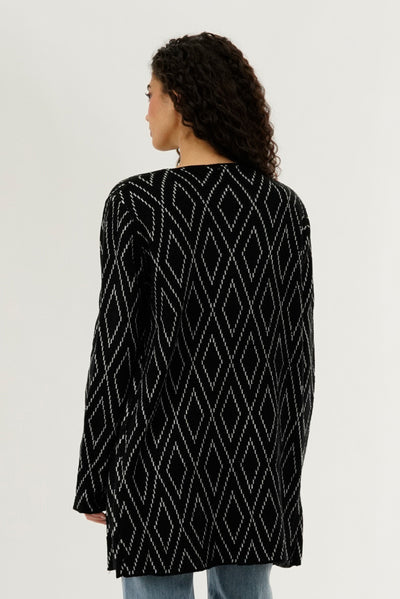 Beechers Brook Long Printed Open Cardigan - Black - Womens Cardigans - Fairweather