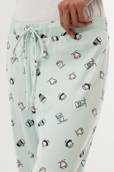 Canada Weather Gear Coffee Print Tie Waist Pajama Pants - Mint - Womens Pajamas - Fairweather