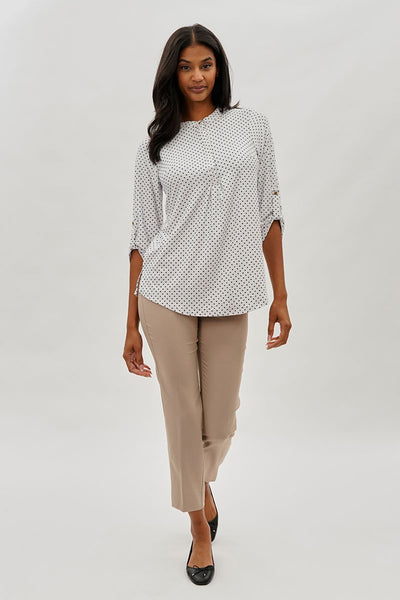 International INC Company Dotted Roll Up Sleeve Blouse - White - Womens Shirts & Blouses - Fairweather