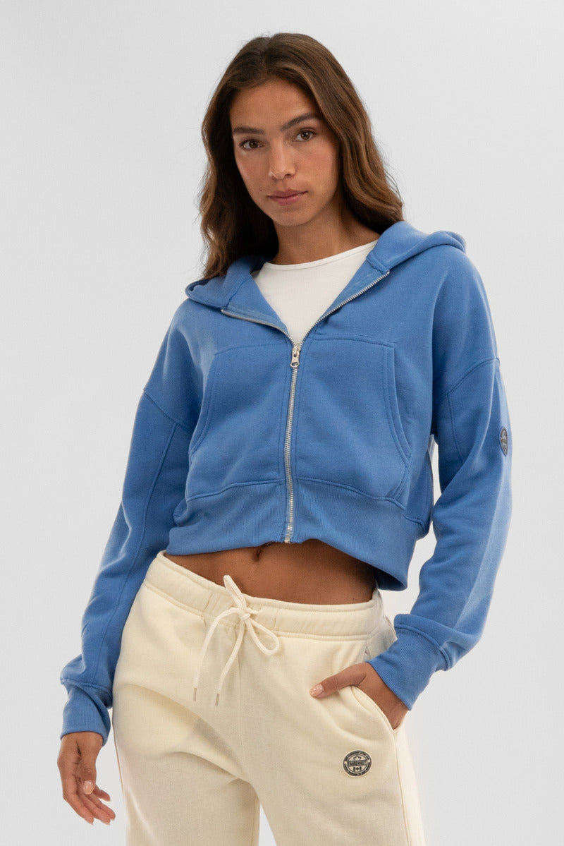 Fahrenheit Cropped Zip Up Hoodie - Blue - Womens Hoodies & Sweatshirts - Fairweather