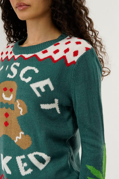 Festive Let's Get Baked Christmas Sweater - Green - Womens Christmas Sweaters - Fairweather