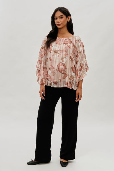 Costa Blanca Floral Chiffon Cape Blouse - Pink - Womens Shirts & Blouses - Fairweather