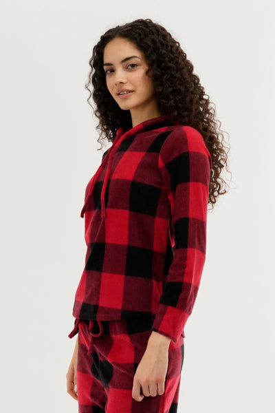 Canada Weather Gear Plaid Hooded Pajama Top - Red