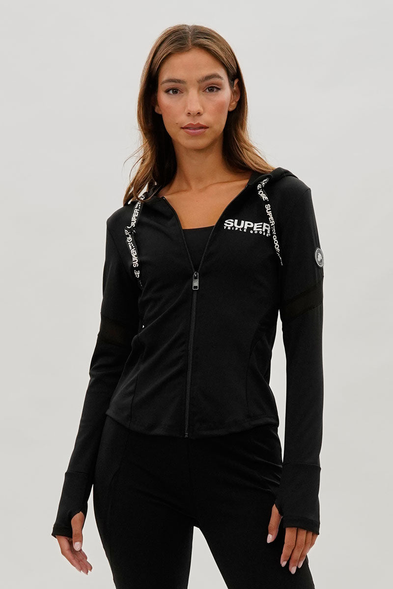 Super Triple Goose Zip Up Active Hoodie - Black - Womens Hoodies & Sweatshirts - Fairweather