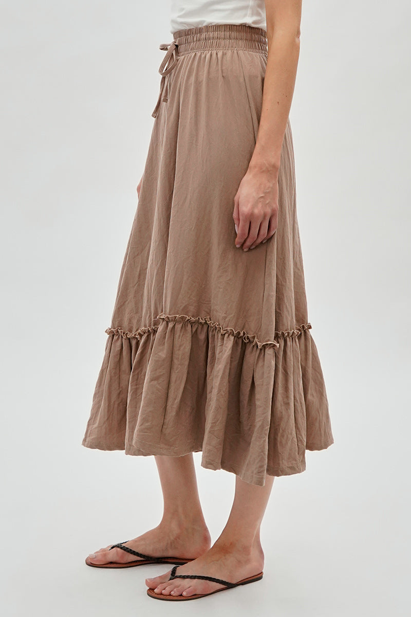 Runaway Bay Tiered Cinched Skirt - Taupe - Womens Skirts - Fairweather
