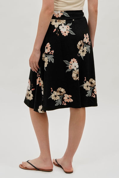 International INC Company Floral Fold Over Midi Skirt - Black - Womens Skirts - Fairweather