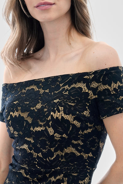 Costa Blanca Lace Off Shoulder Side Slit Cocktail Dress - Black - Womens Cocktail Dresses - Fairweather