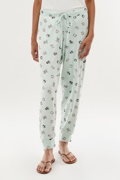 Canada Weather Gear Coffee Print Tie Waist Pajama Pants - Mint - Womens Pajamas - Fairweather