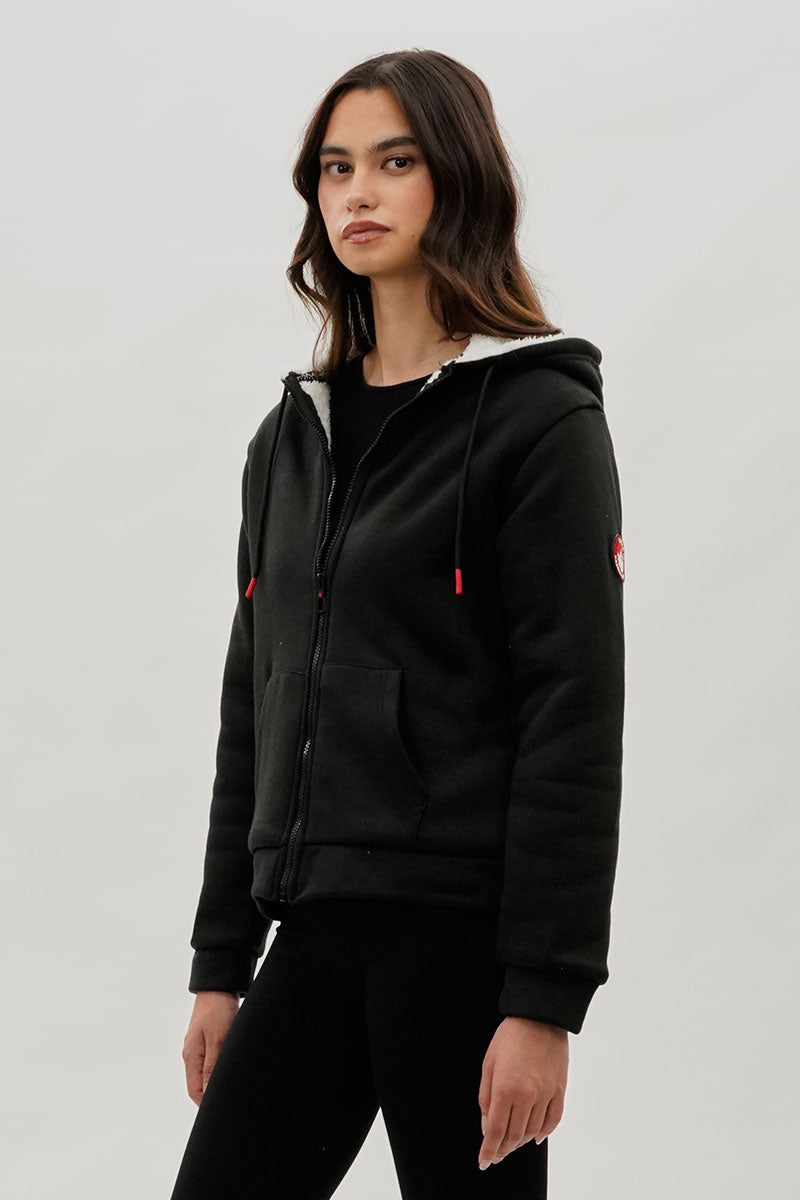 Canada Weather Gear Sherpa Lined Zip Up Lightweight Jacket - Black - Womens Lightweight Jackets - Fairweather