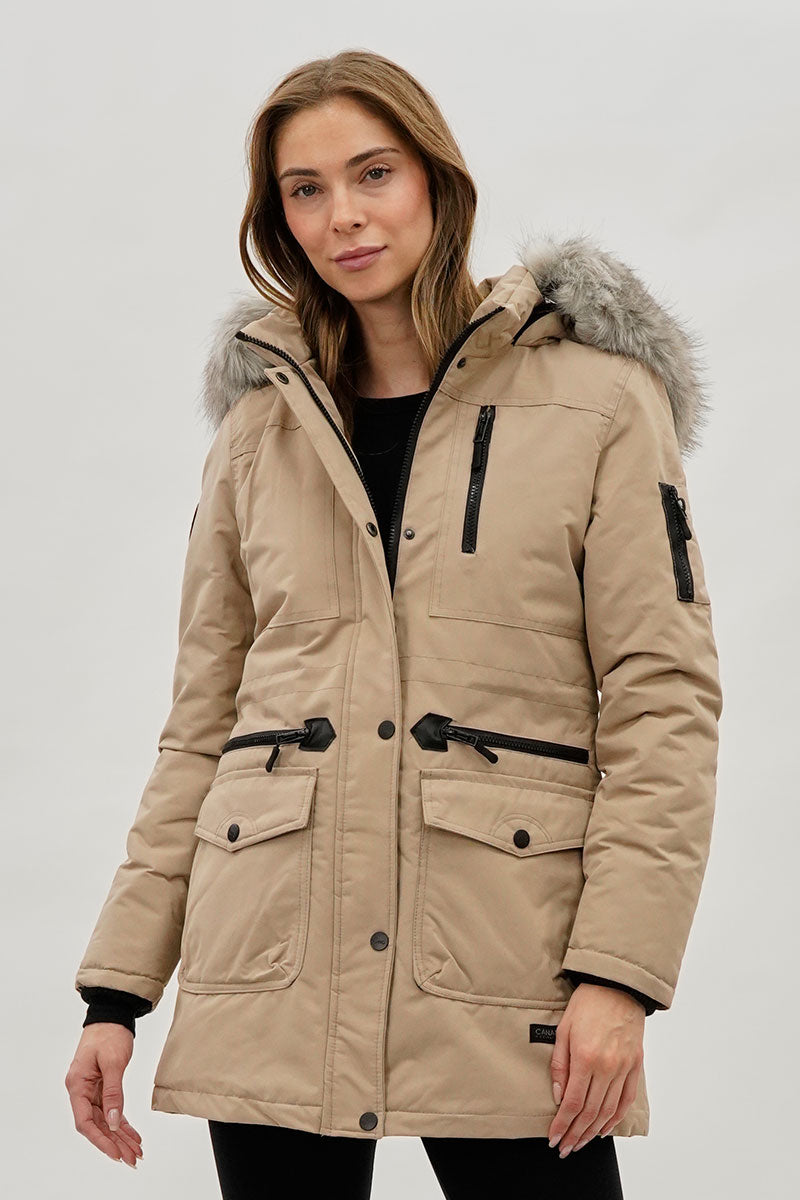 Parka doublée en fausse fourrure Canada Weather Gear – Beige