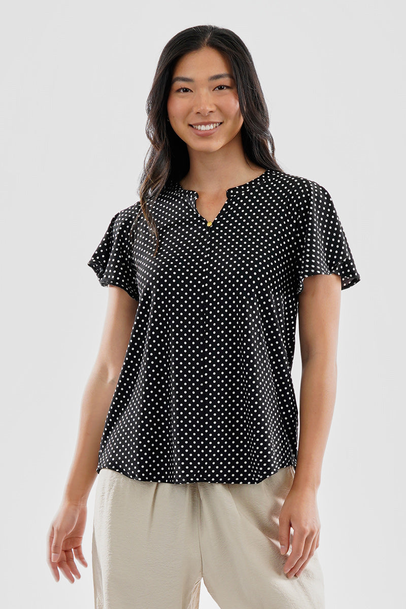 International INC Company Polka Dot Single Button Blouse - Black - Womens Shirts & Blouses - Fairweather