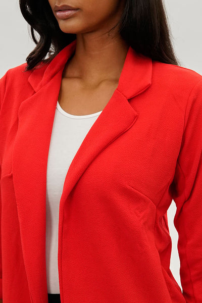 Majora Roll Up Sleeve Open Blazer - Red - Womens Blazers - Fairweather