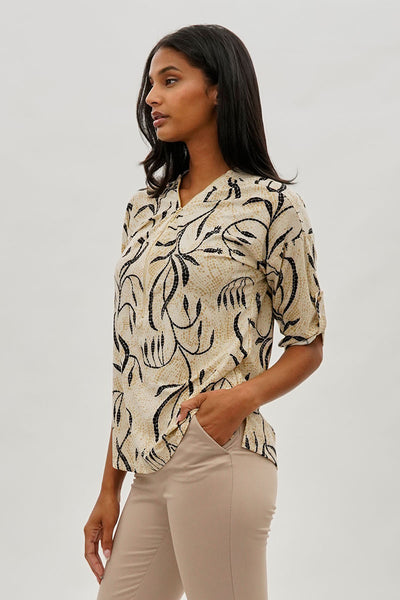 Beechers Brook Patterned Half Zip Blouse - Beige - Womens Shirts & Blouses - Fairweather