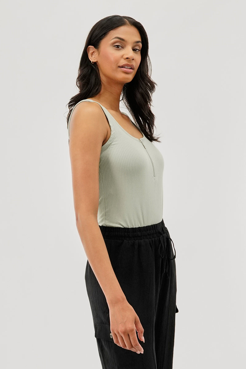 Costa Blanca Ribbed Quarter Zip Tank Top - Mint - Womens Tees & Tank Tops - Fairweather
