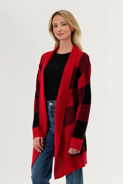 Canada Weather Gear Plaid Fold Over Wrap Cardigan - Red - Womens Cardigans - Fairweather